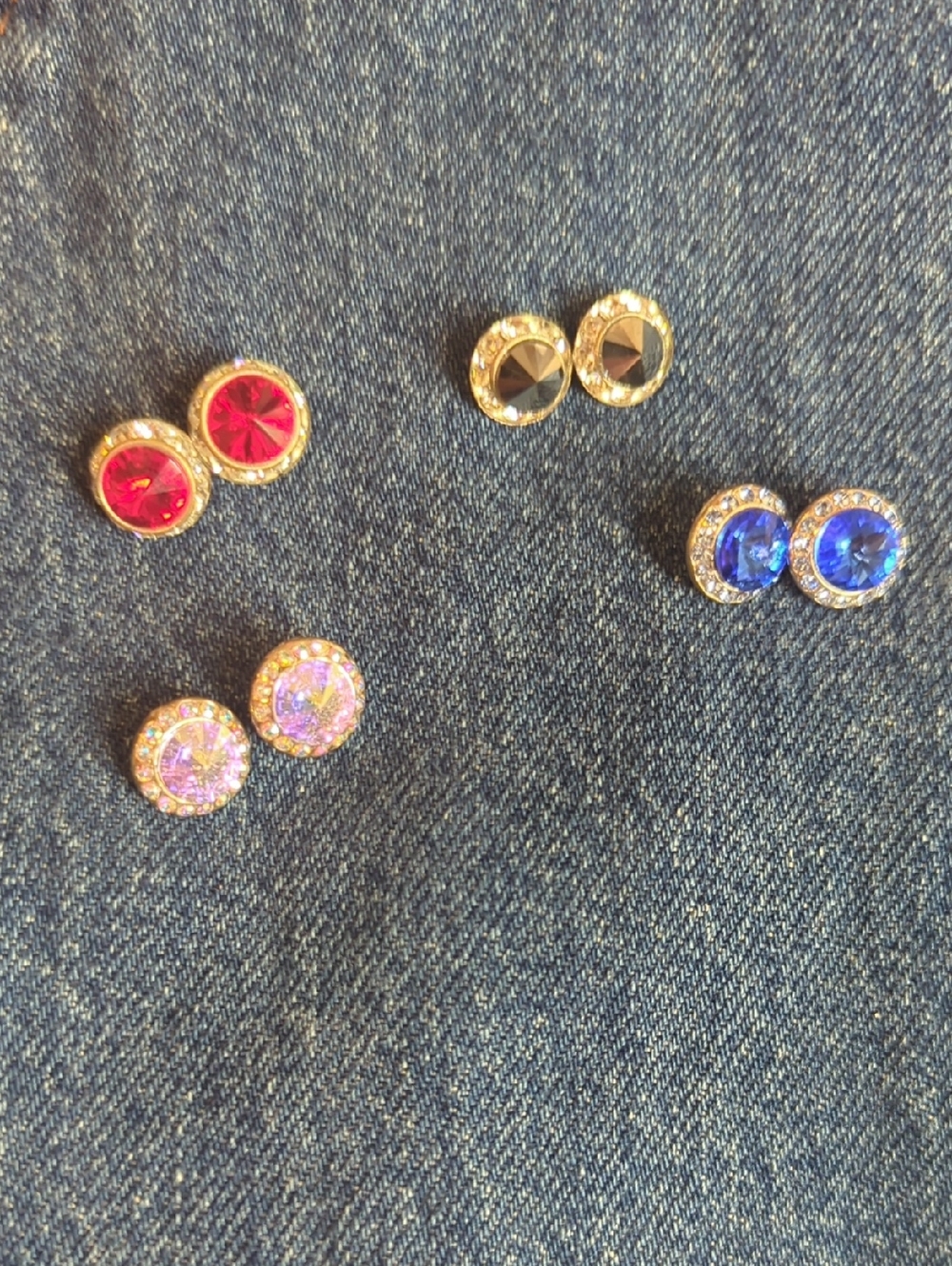 Gold-Plated Crystal Stud Earrings - Available in Red, Blue, Pink and Slate Gray
